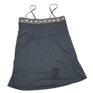 Weavers Girl Moto‎ Boho Tank Top Earthy Green Metal Sequin Tee Medium Coastal